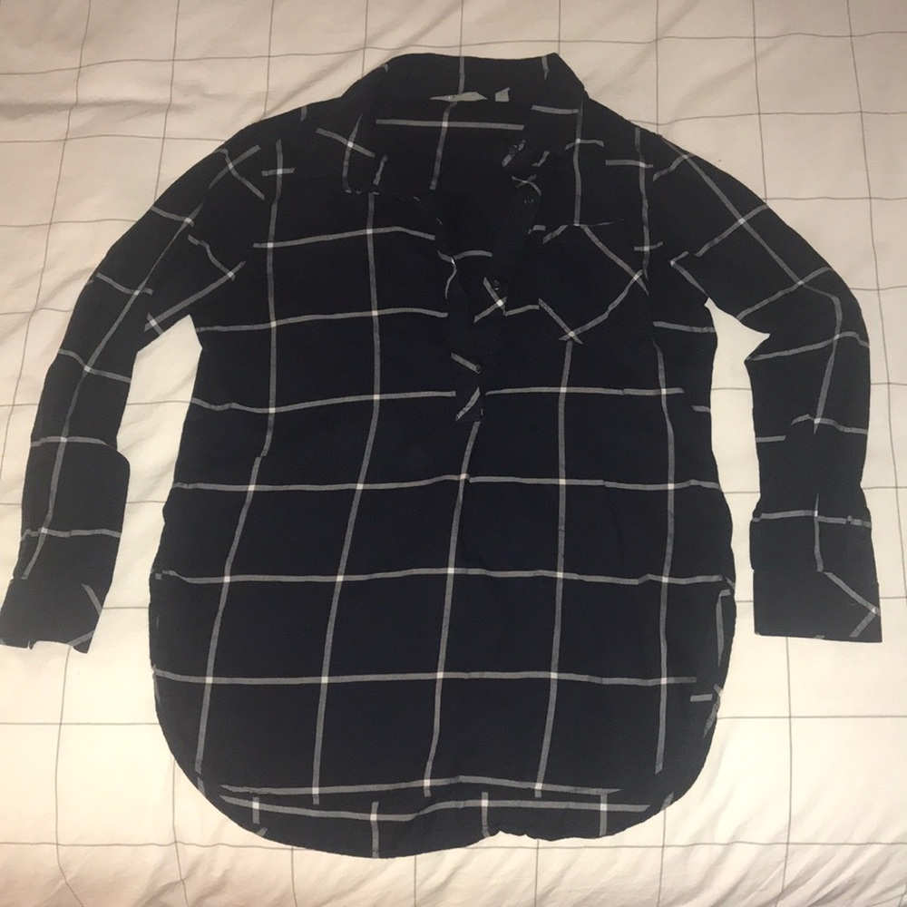 Athletes plaid lounge button-up - navy and white